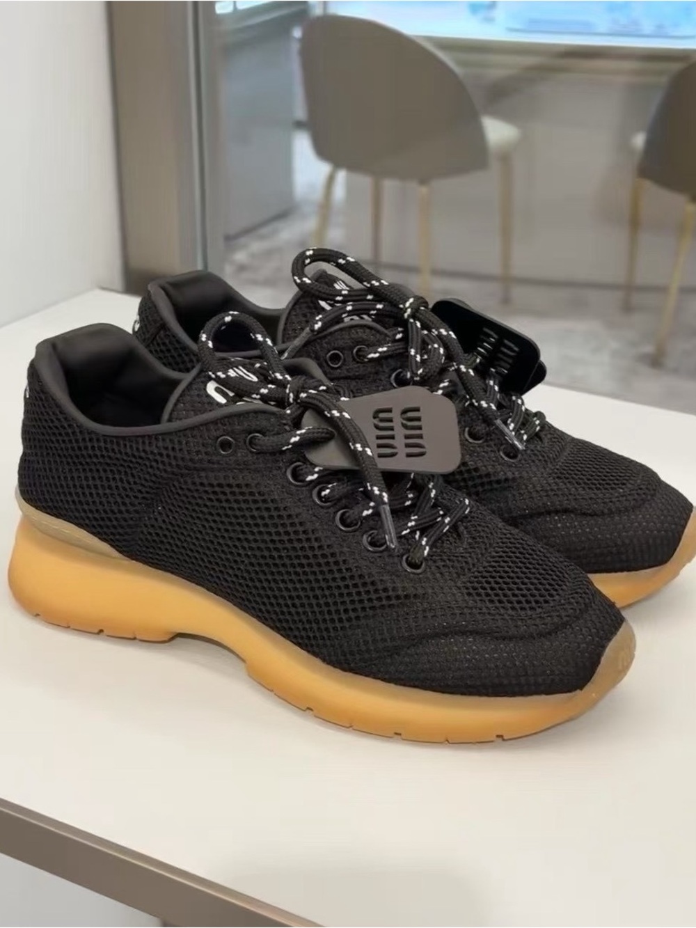 Miumiu women Black Mesh Sneakers with Gum Sole